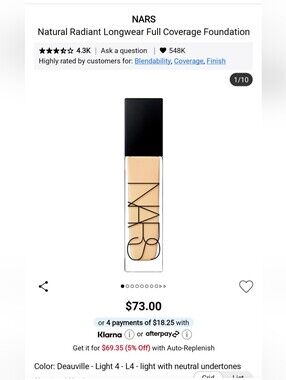 NARS Natural Radiant Longwear Foundation - shade Dauville